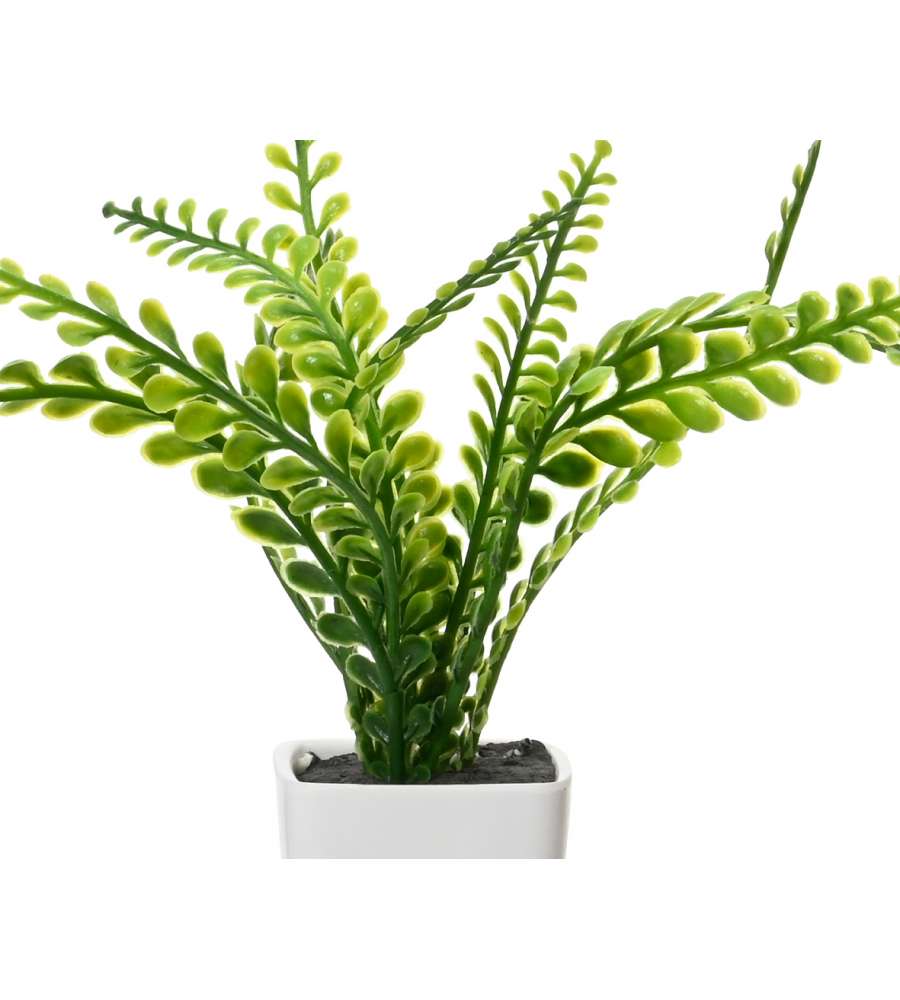 Elements Pianta Artificiale Verde In Vaso Di Ceramica Bianca – Composizione Da 18 Cm, Finta, Senza Manutenzione