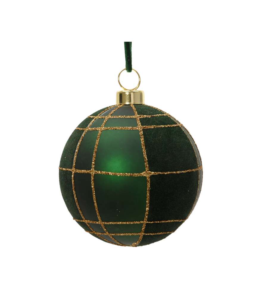 Decoris Pallina Natale Verde Abete Diam.8 cm Decorazione Velluto Oro