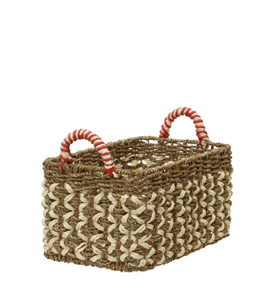 Cesta rettangolare marrone con manici in carta e metallo - 20x32x17 cm