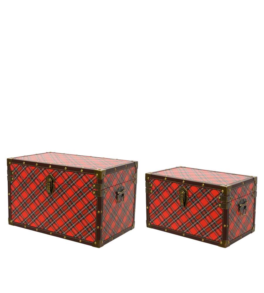 Kaemingk Baule Portaoggetti Tartan Rosso 34x20x20 cm Stile Vintage