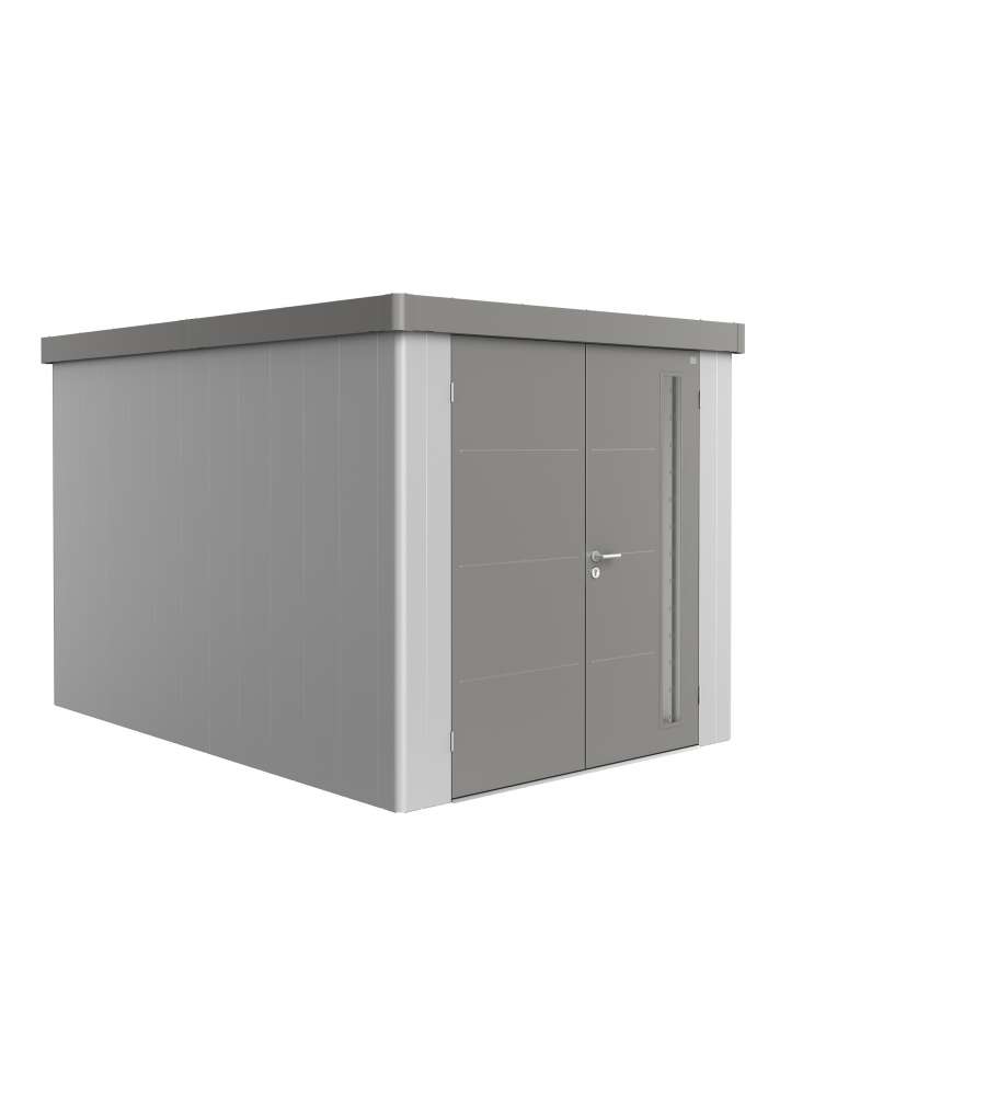 Casetta Neo 4B Variante 1.2 doppia porta, colore pareti argento metallizzato, colore Tetto e porta grigio quarzo metallizzato