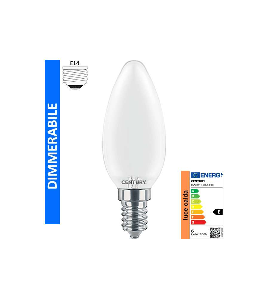 Century Italia Lampadina LED E14 6W 3000K Saten Dimmerabile 806Lm