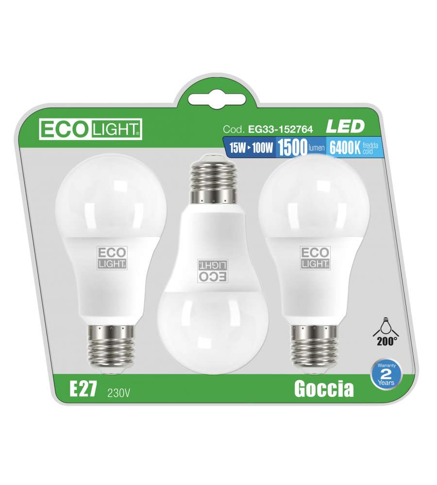 Lampadine luce fredda LED goccia E27 15W set 3 pezzi