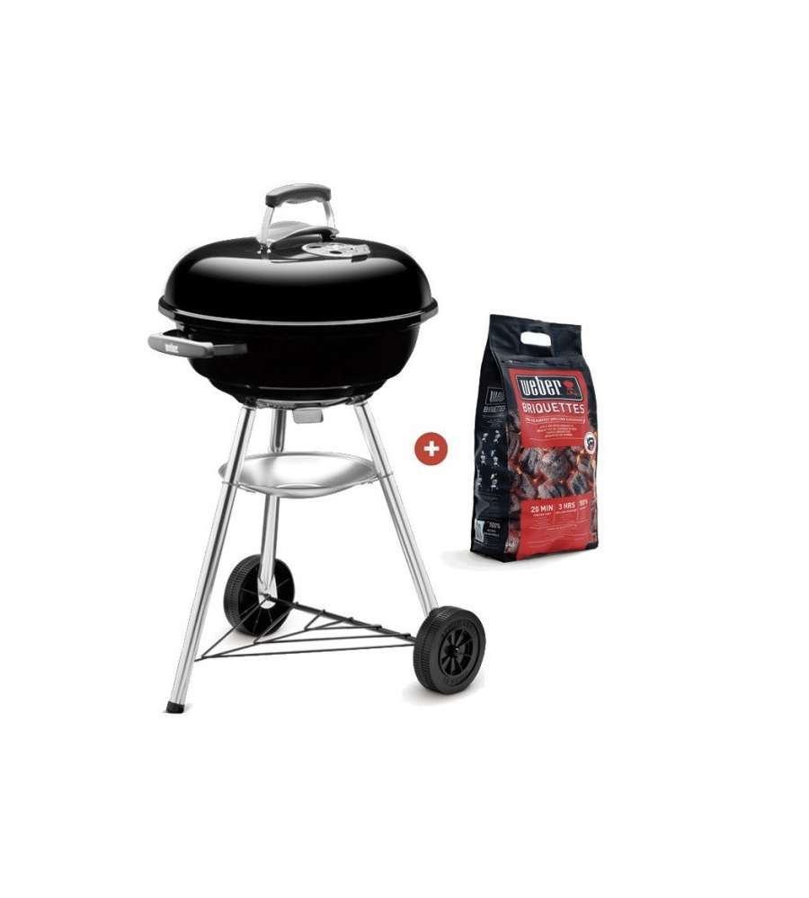 WEBER Barbecue a Carbone Compact Kettle Nero 47 cm con 2Kg di Bricchetti