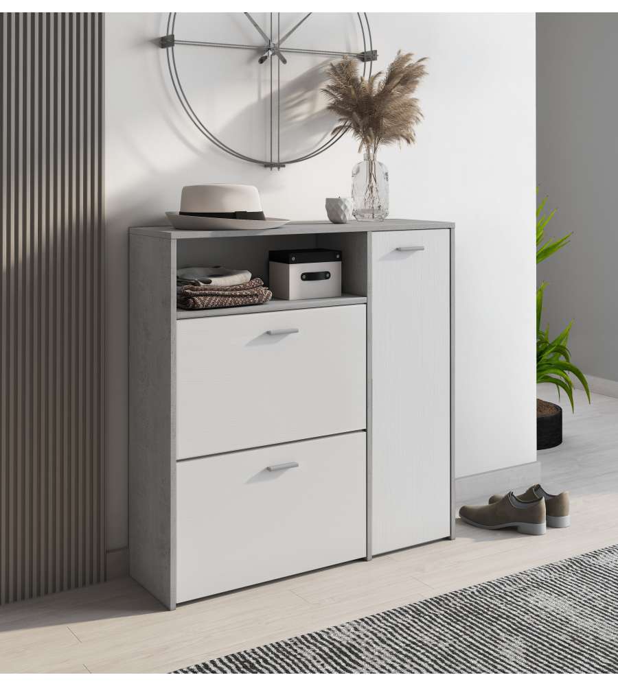 Scarpiera Multi Anta e Ribalte Bianco Cemento - Spaziosa e Moderna