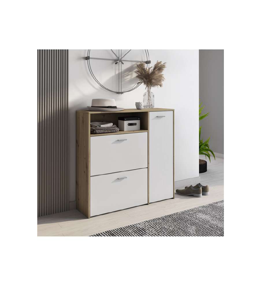 Scarpiera Multi Anta e Ribalte Bianco Rovere - Spaziosa e Moderna