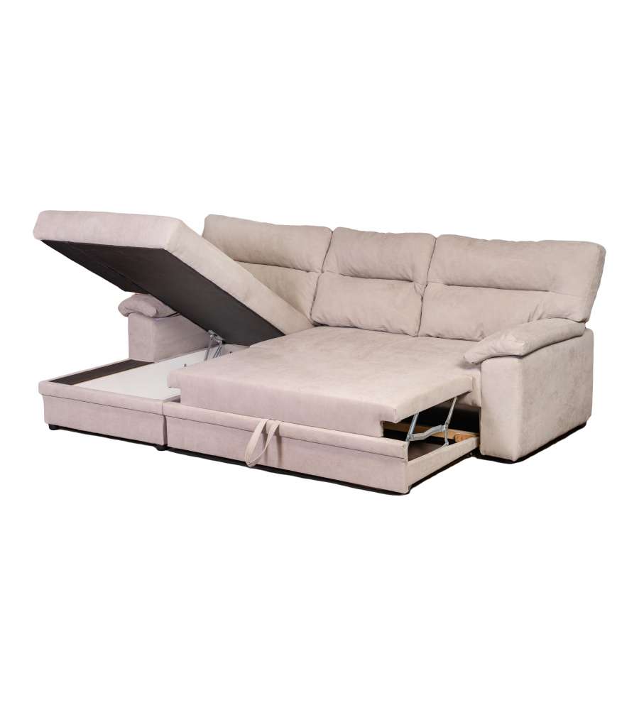 WAVE Divano Letto Wave Penisola Sinistra Grigio - 3 Posti - Trasformabile in Letto 200x127 cm