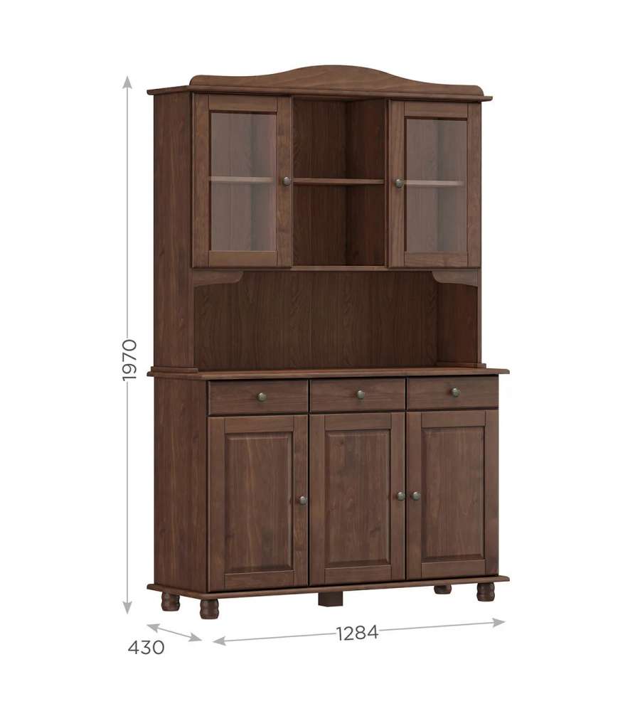 Domo Mea Credenza in Pino Massiccio Scuro - 5 Ante e 3 Cassetti