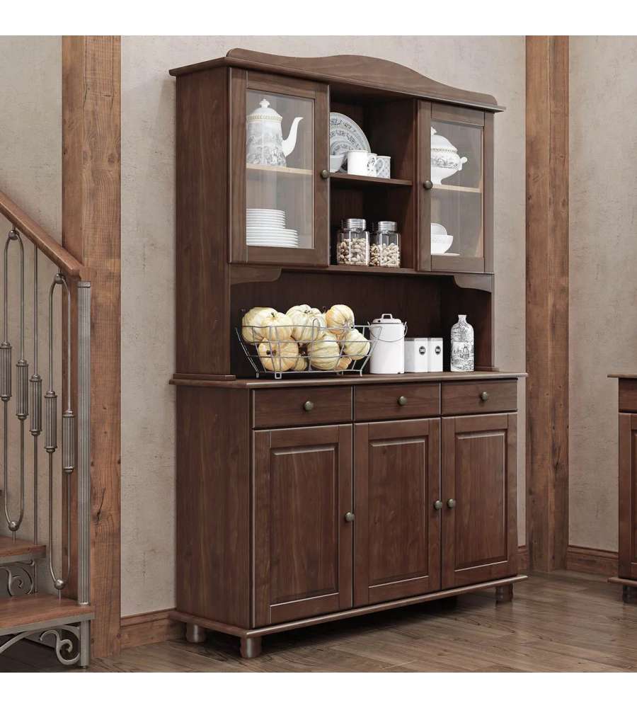 Domo Mea Credenza in Pino Massiccio Scuro - 5 Ante e 3 Cassetti