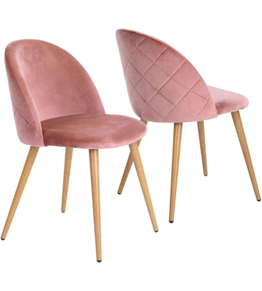 Domo Mea Sedia da Soggiorno in Velluto Rosa - Acciaio e Finitura Legno