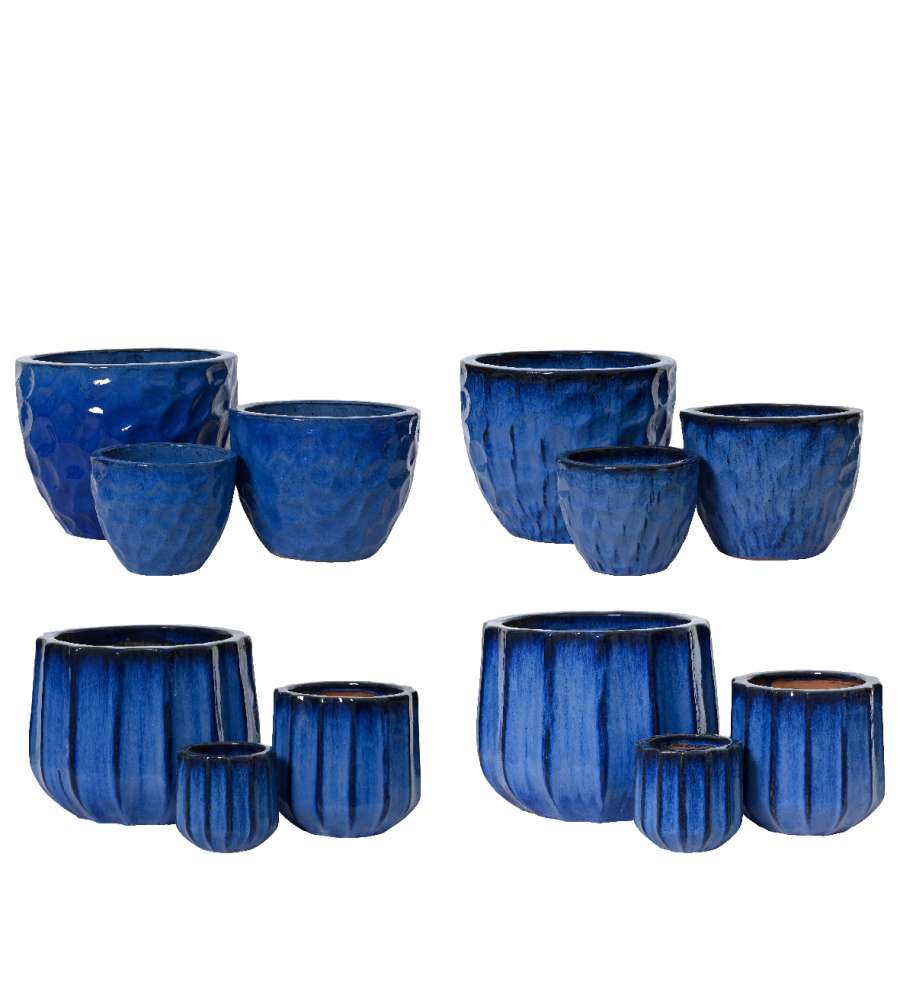 Vaso in terracotta smaltata blu medio