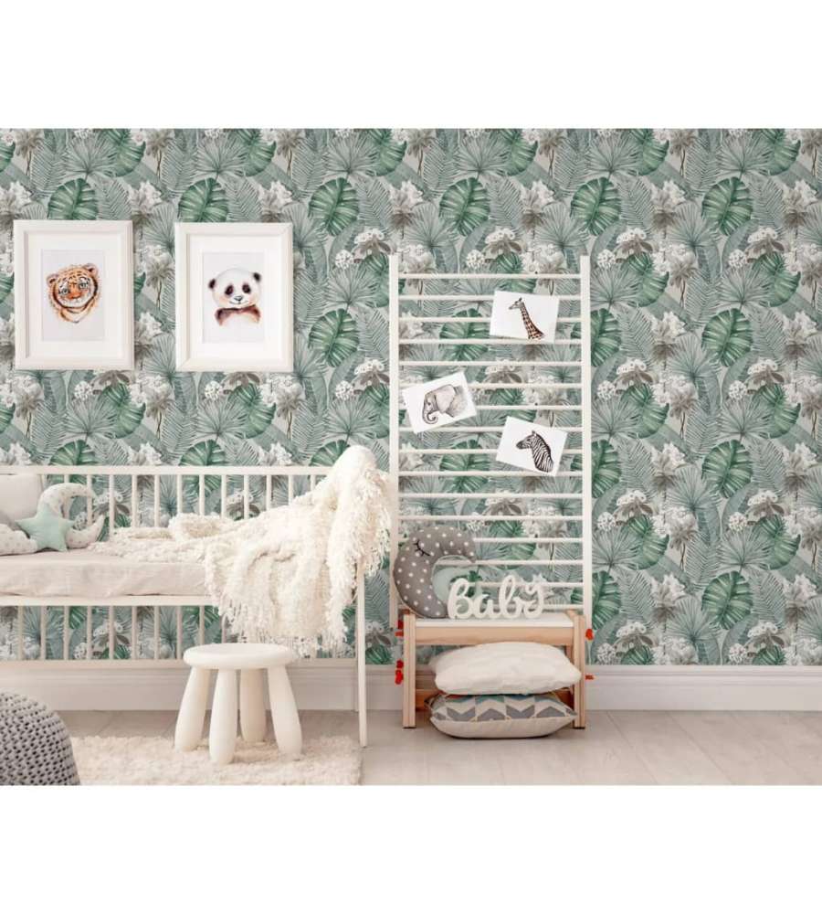 DUTCH WALLCOVERINGS Carta da Parati Eden Grigio e Verde Chiaro
