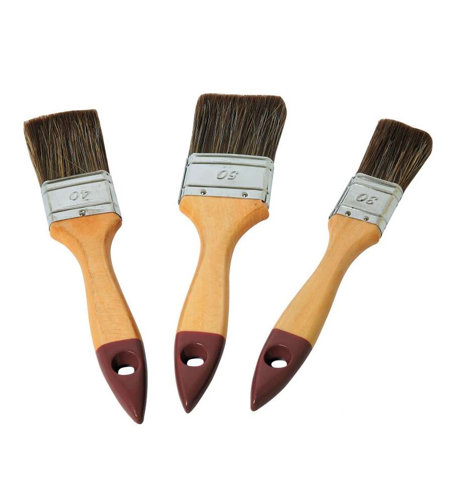 Nespoli Kit Pennelli Piatto - Set di 3 Pennelli Verniciatura Legno - Manico Plastificato Beige - Misura 14 x 28 x 2 cm