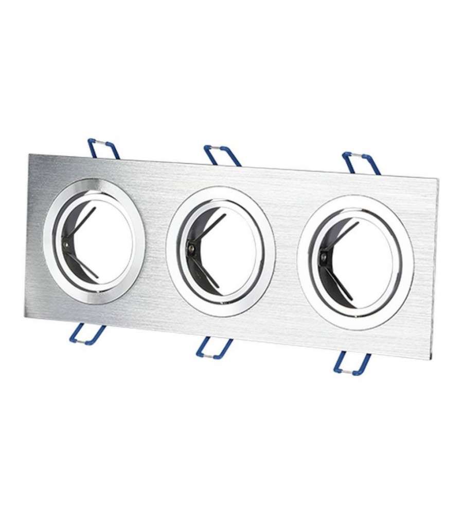Portafaretto LED da Incasso Rettangolare 3xGU10 e GU5.3 (MR16) in Alluminio Spazzolato Orientabile