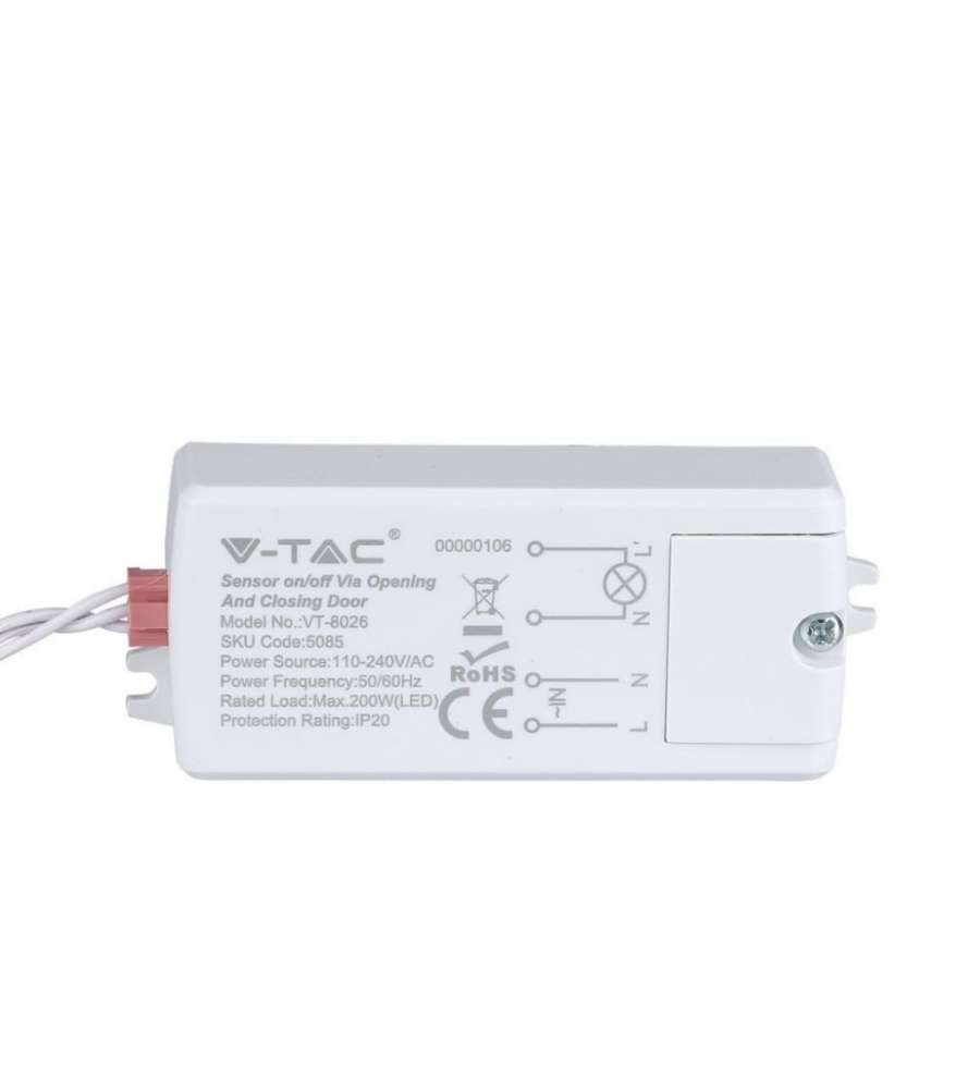 Sensore di Movimento a Infrarossi 30 Attivazione tramite Apertura/Chiusura Porta (5-6cm) Colore Bianco (Max 200W) IP20