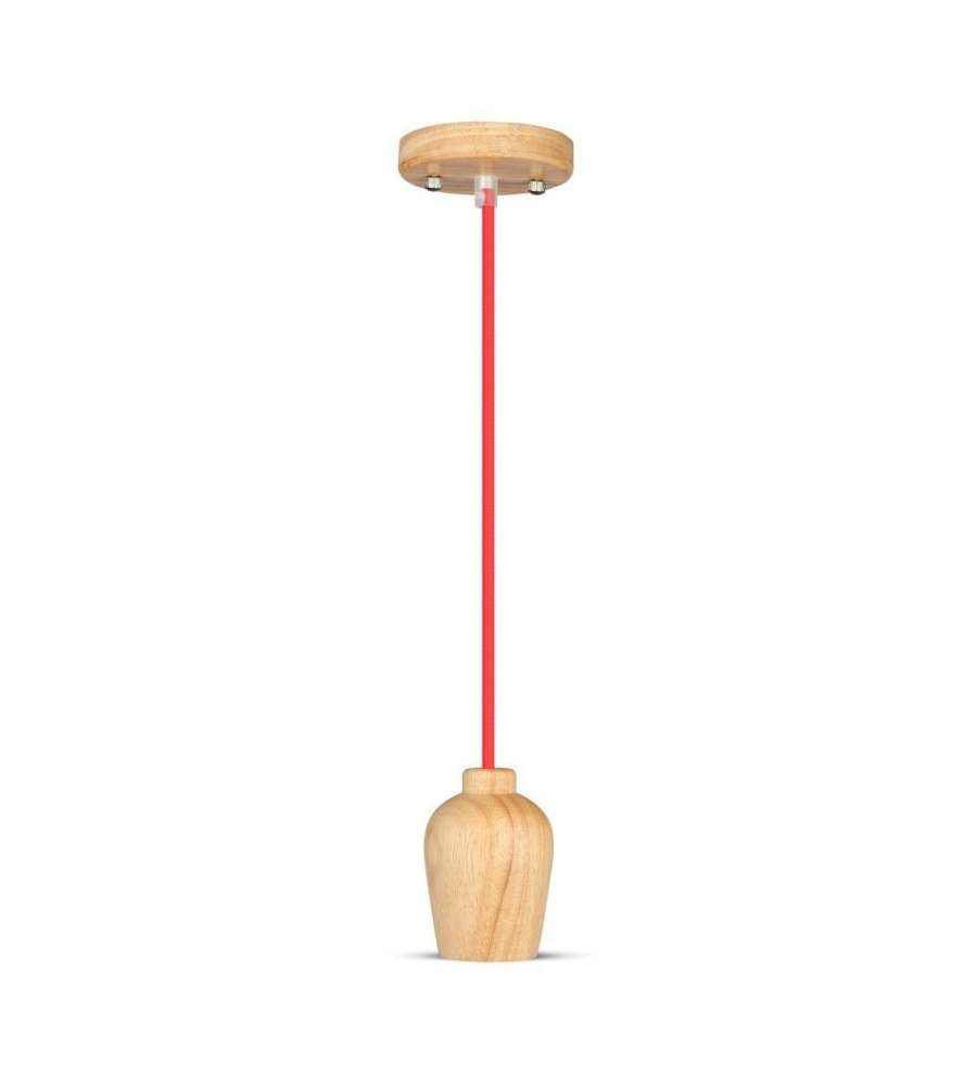 Lampadario LED in Legno con Portalampada E27 (Max 60W) con Cavo Rosso