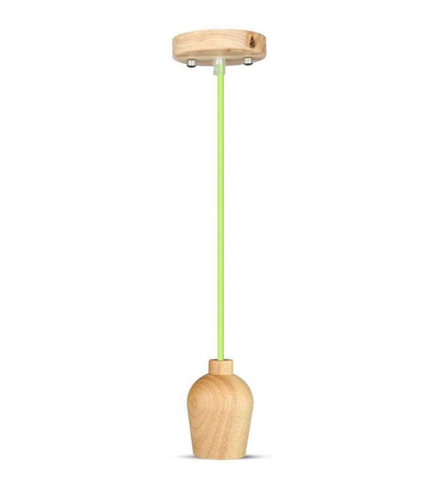 Lampadario LED in Legno con Portalampada E27 (Max 60W) con Cavo Verde