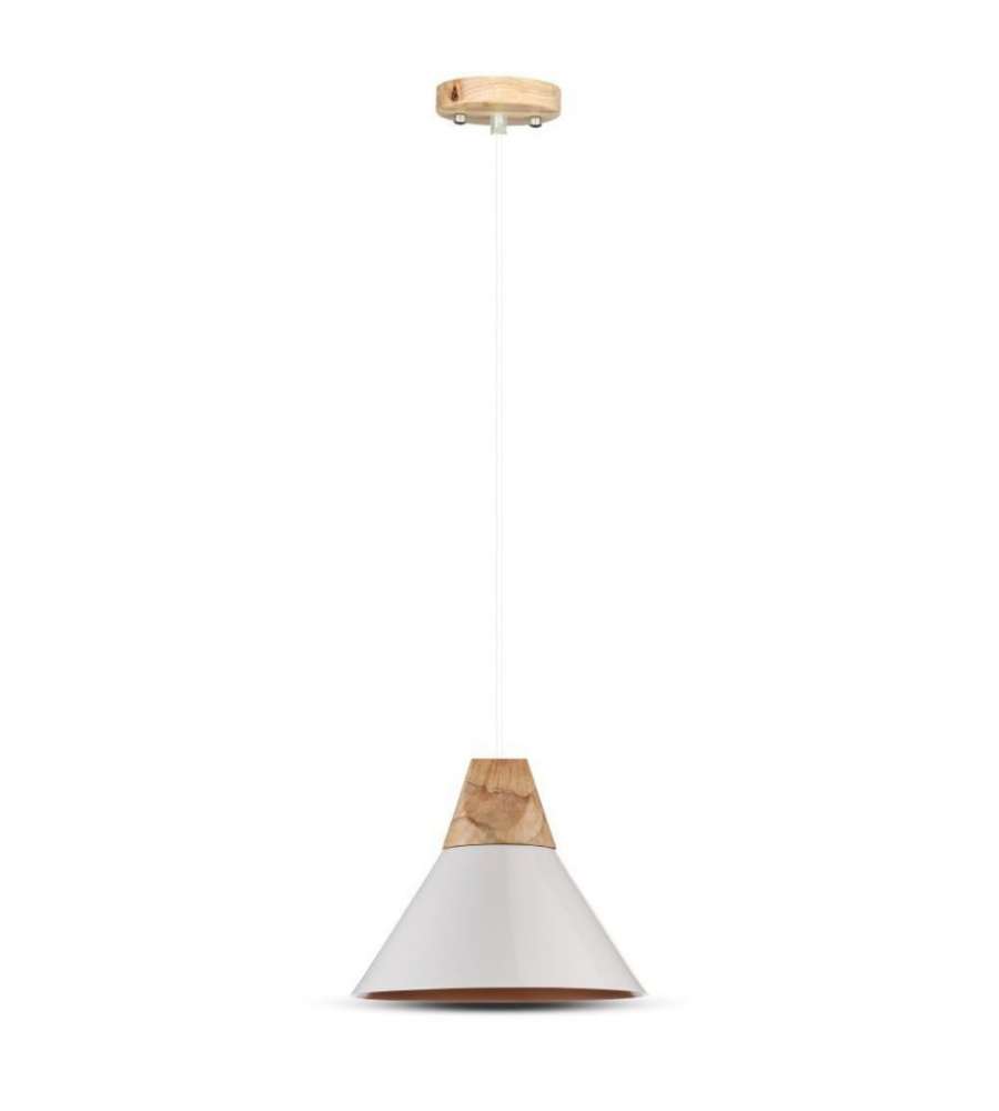 Lampadario LED a Campana in Alluminio e Legno con Portalampada E27 (Max 60W) Colore Bianco