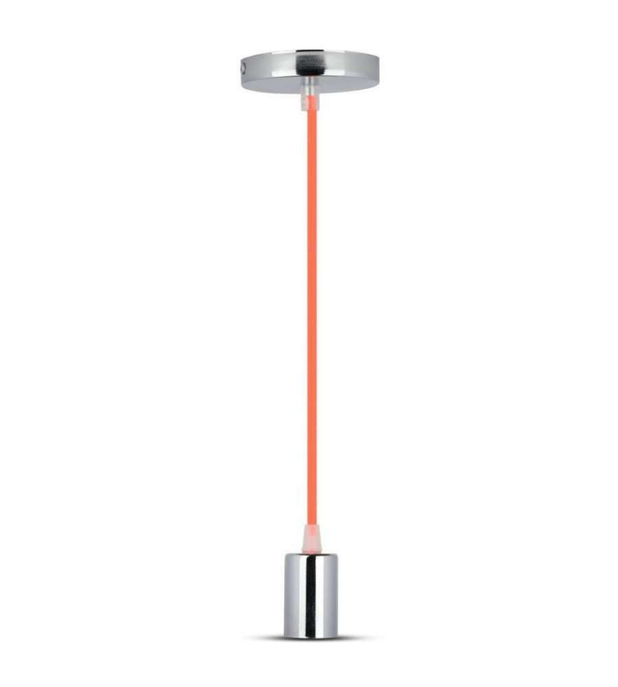 Lampadario LED a Cilindro in Metallo con Portalampada E27 (Max 60W) Colore Cromato e Cavo Arancione