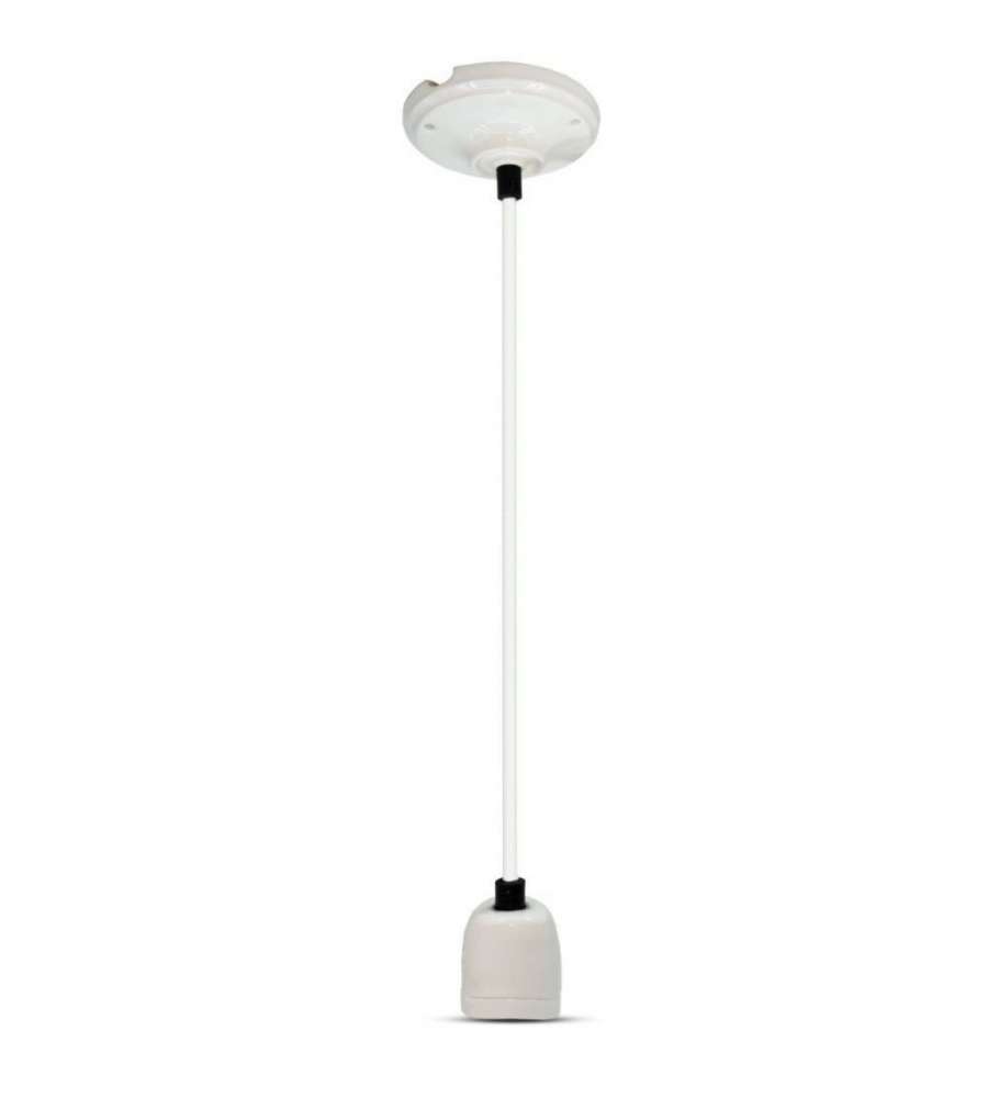 Portalampada in Porcellana E27 (Max 60W) Colore Bianco e Cavo in Corda