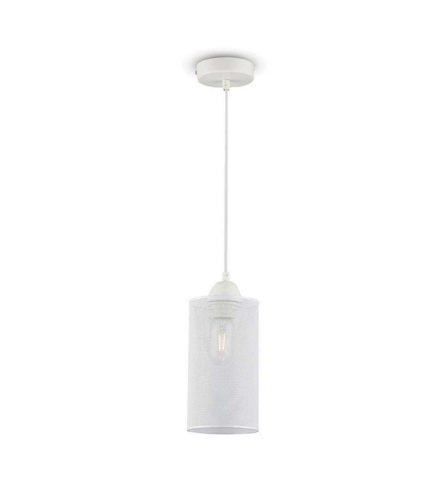 Lampadario LED a Cilindro in Metallo con Portalampada E27 (Max 60W) Colore Bianco Opaco