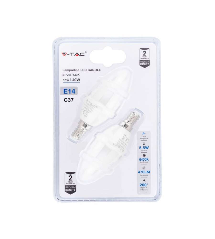 Lampadina LED E14 5,5W Candela 6400K (Blister 2 pezzi)