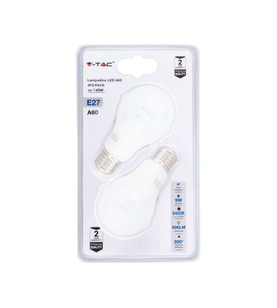 Lampadina LED E27 9W A60 6400K (Blister 2 pezzi)
