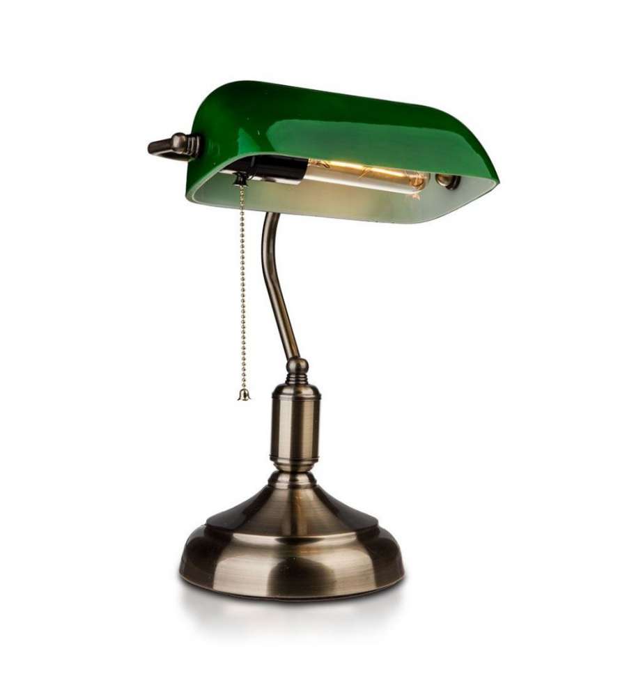 Lampada LED da Tavolo Vintage in Metallo con Portalampada E27 Diffusore Inclinabile di 90 in Vetro Colore Verde