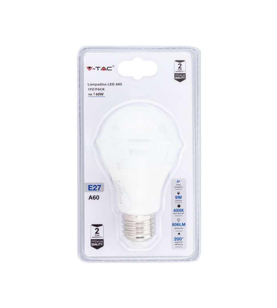 Lampadina LED E27 9W A60 4000K (Blister 1 Pezzo)