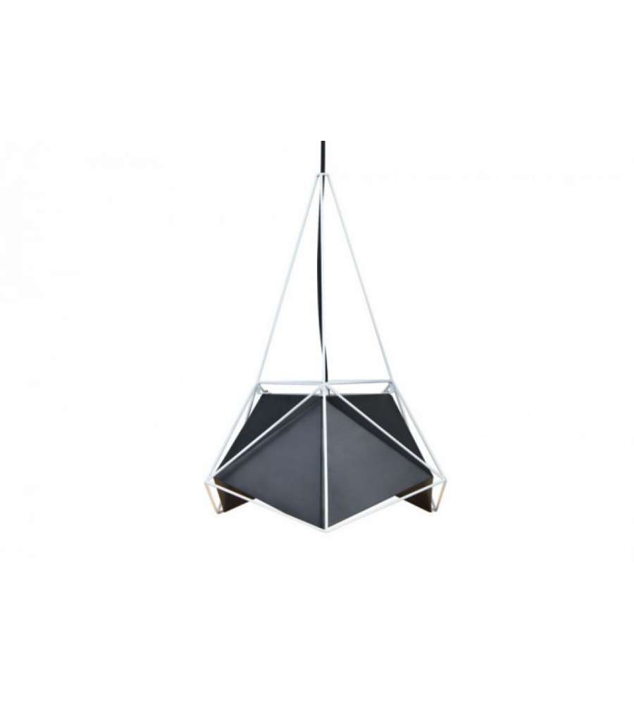 Lampadario LED Poliedrico in Metallo con Portalampada E27 (Max 60W) Colore Nero e Telaio Bianco