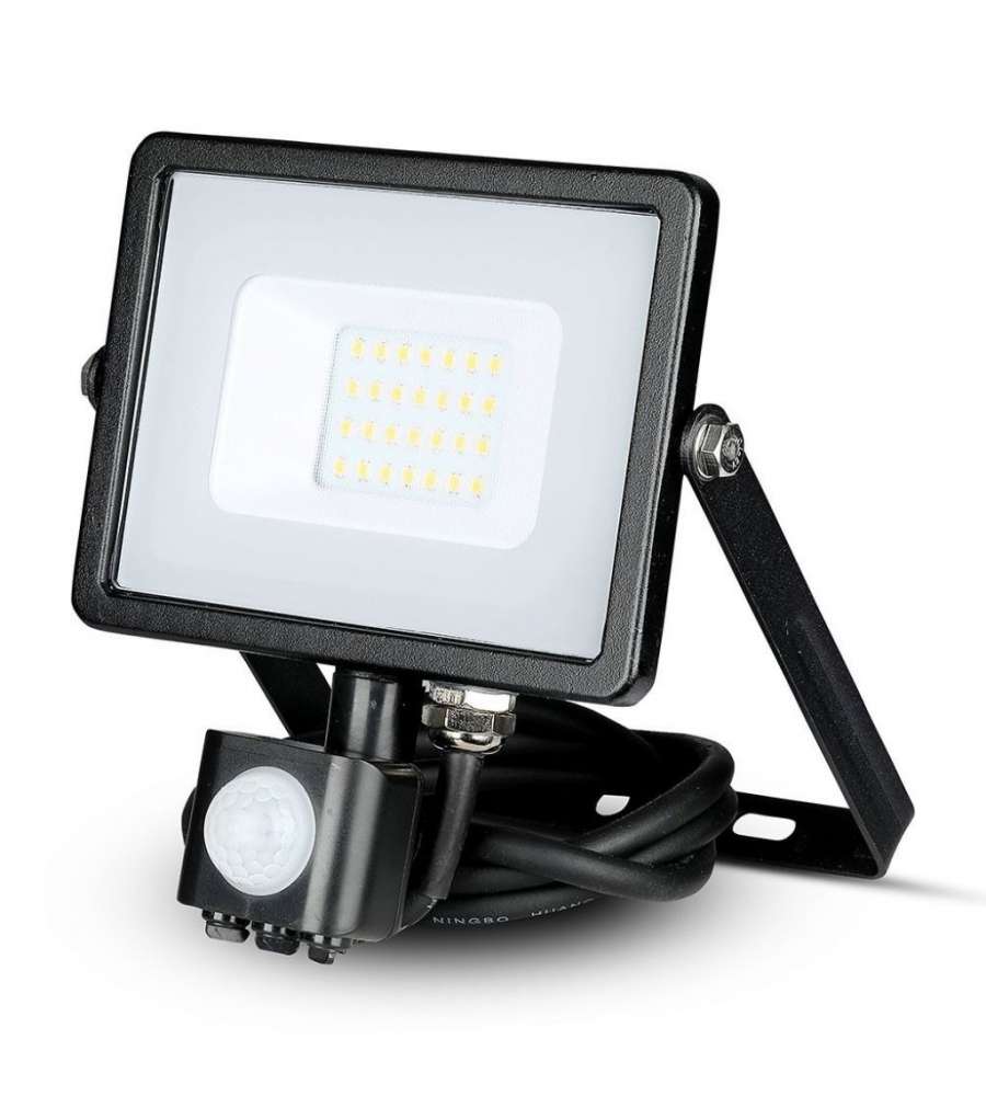 Faro LED Chip Samsung 20W con Sensore di Movimento e Crepuscolare e Interruttore Manuale di Bloccaggio Colore Nero 6400K IP65
