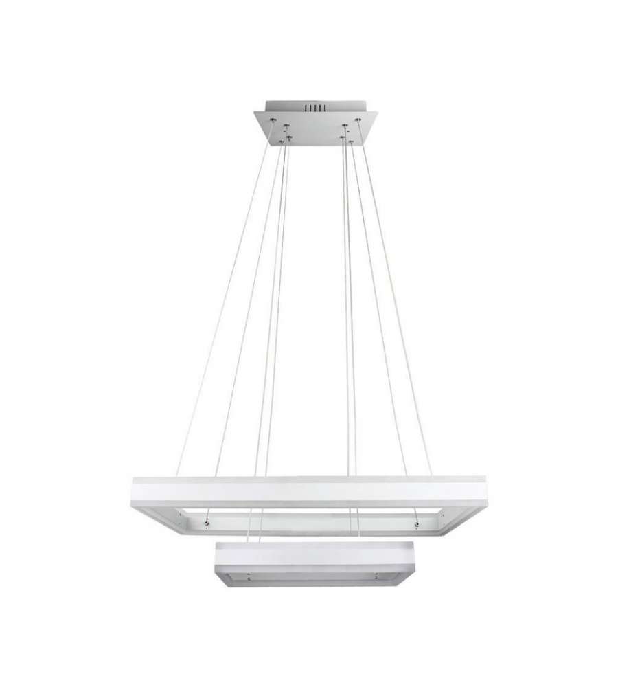 Lampadario LED a Sospensione con 2 Rettangoli 100W in Metallo Colore Bianco 3000K Triac Dimmerabile