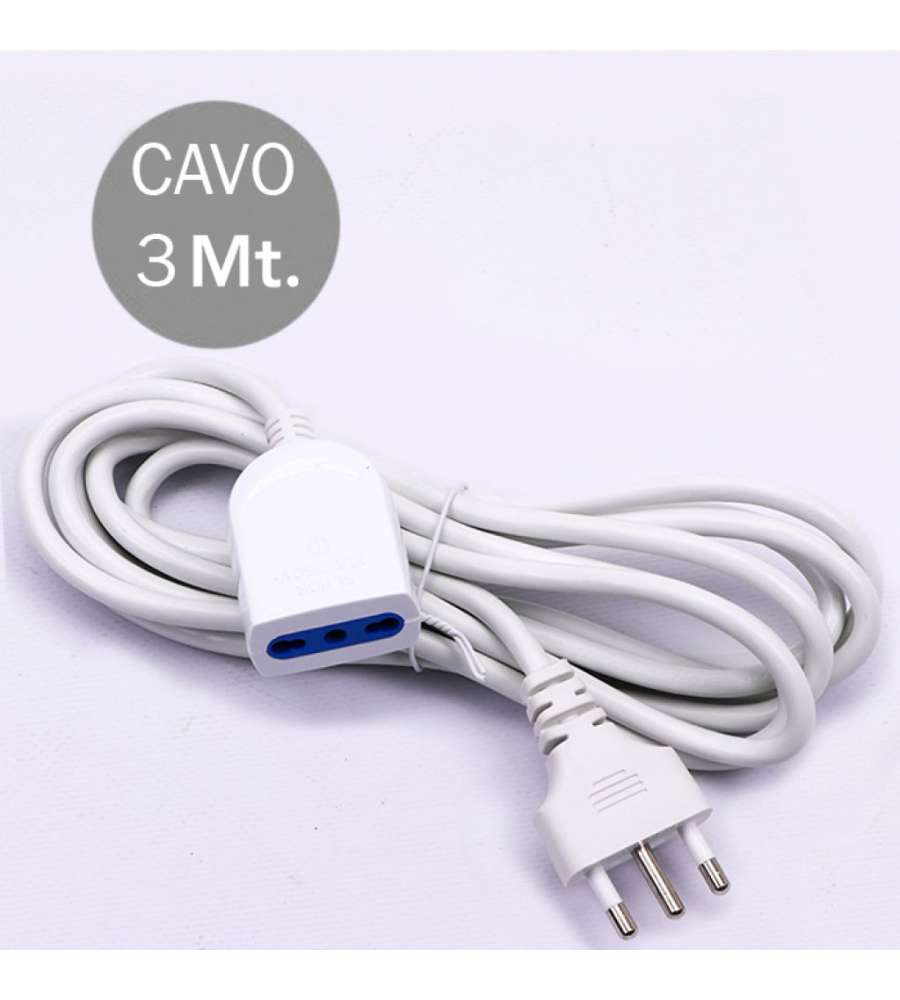 Prolunga Lineare 3mt Spina 16A 2P+T e Presa 10/16A 2P+T Bipasso Colore Bianco