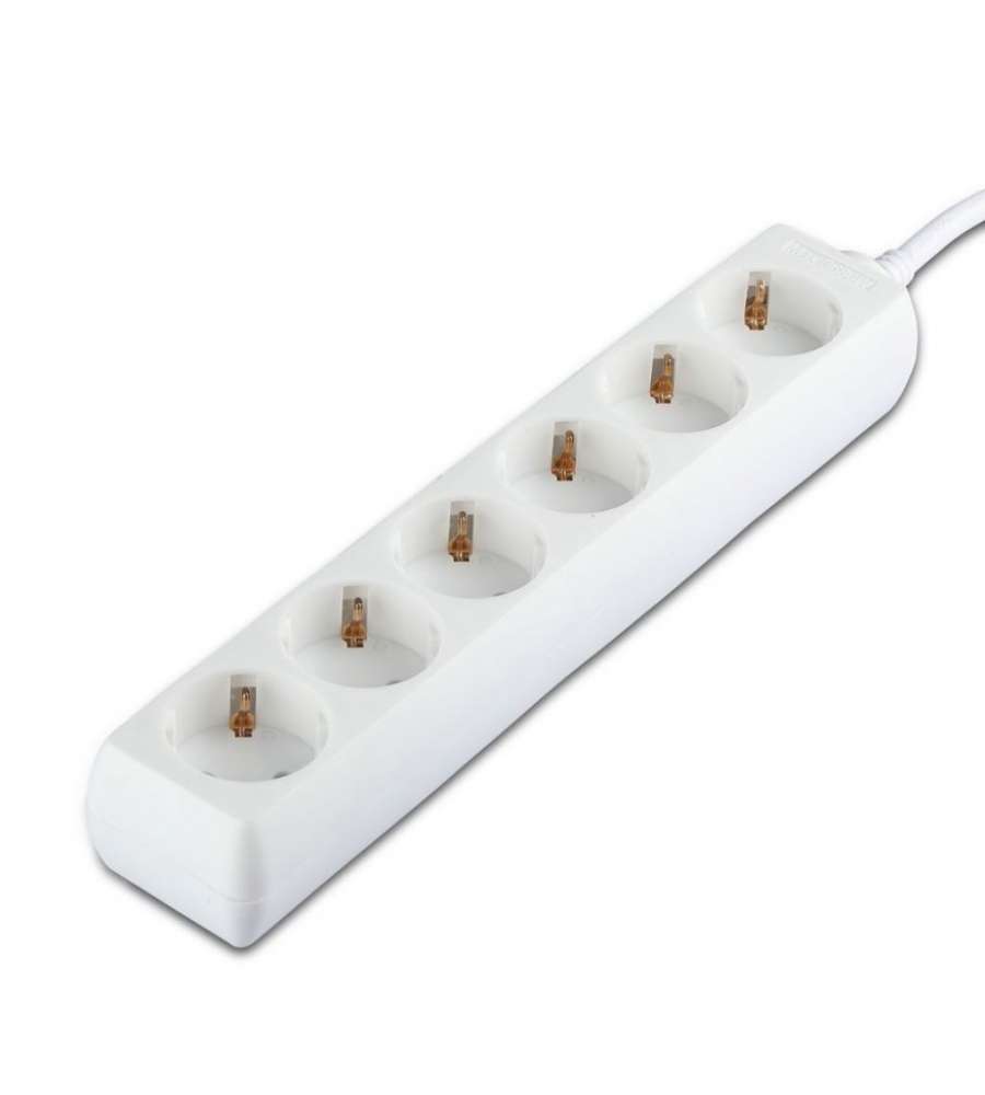 Multipresa con Cavo 1,5mt 6 Prese 10A 2P + Shuko e Spina Shuko Colore Bianco