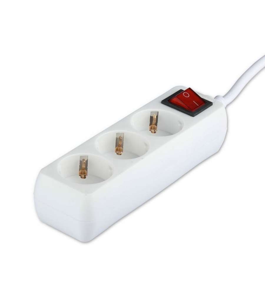 Multipresa con Cavo 1,5mt 3 Prese 10A 2P + Shuko e Interruttore Luminoso Spina Shuko Colore Bianco