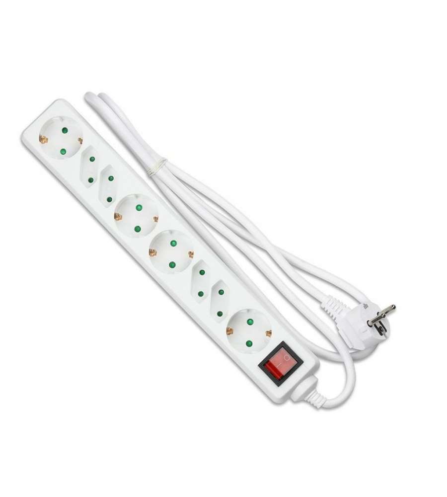 Multipresa con Cavo 5mt 8 Prese 4 10A 2P + Shuko 4 10A Inclinate e Interruttore Luminoso Spina Shuko Colore Bianco