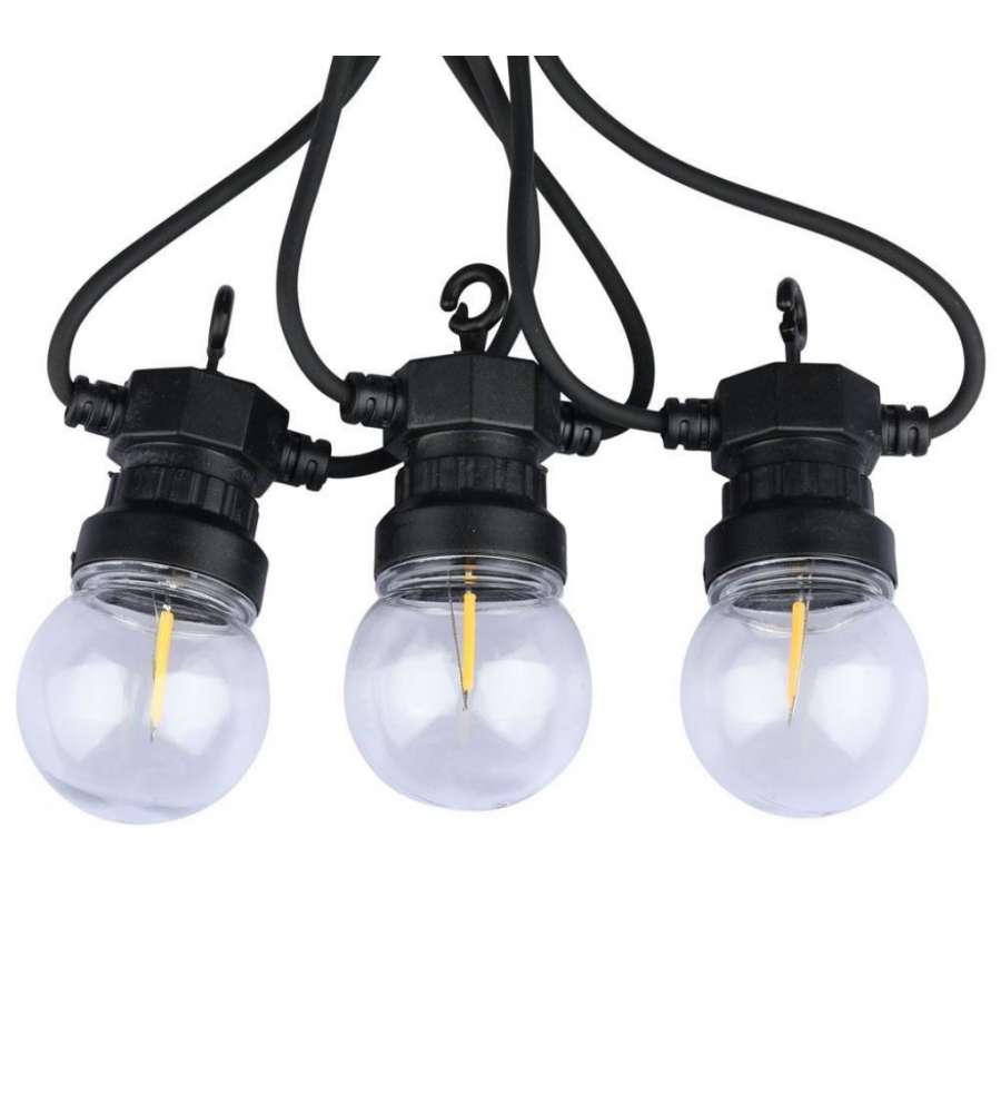 Catenaria 5mt con 10 Lampadine mini Globo a Filamento LED 4W Colore Nero con Trasformatore 3000K