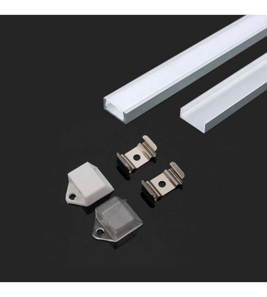 Profilo in Alluminio Colore Silver per Strip LED (Max l: 12,5mm) Copertura Satinata 2000 x 15,55 x 5,9mm