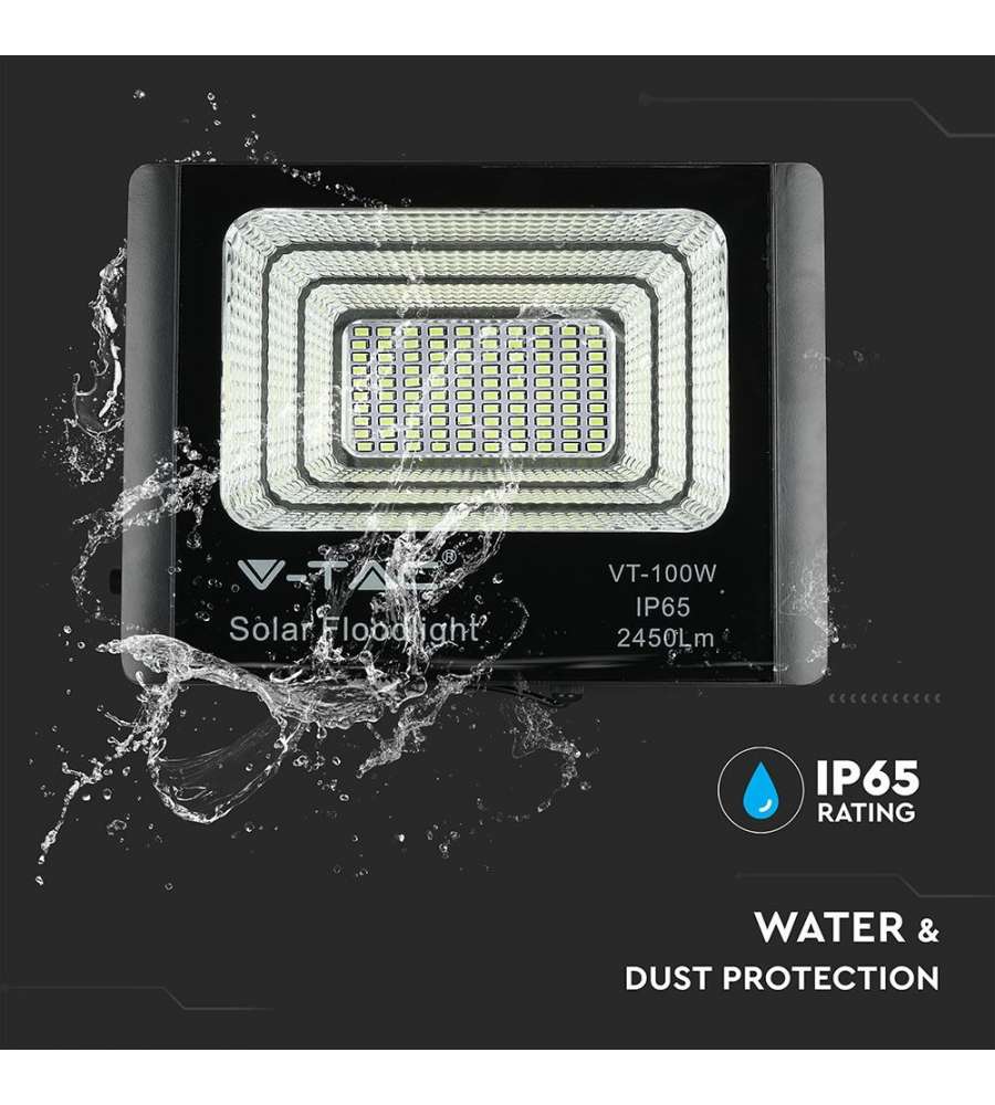 V-TAC Faro LED Solare con Telecomando - Nero - 20W 4000K