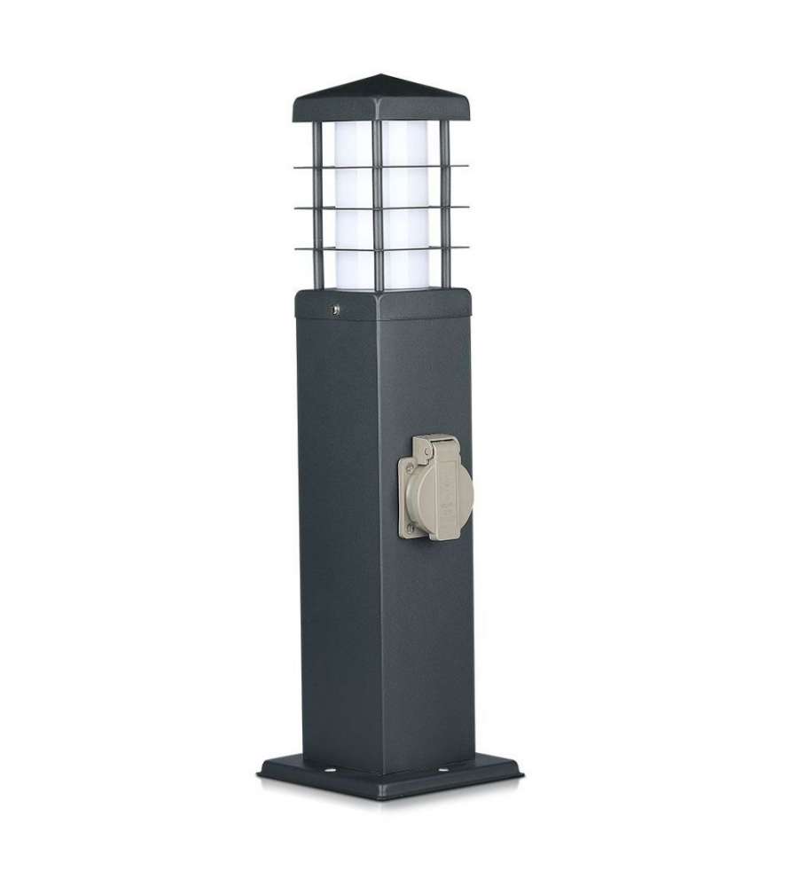 Multipresa da Giardino a Colonna con Portalampada E27 e 2 Prese 16A in Acciaio Inossidabile h: 300mm Colore Grigio Scuro IP44