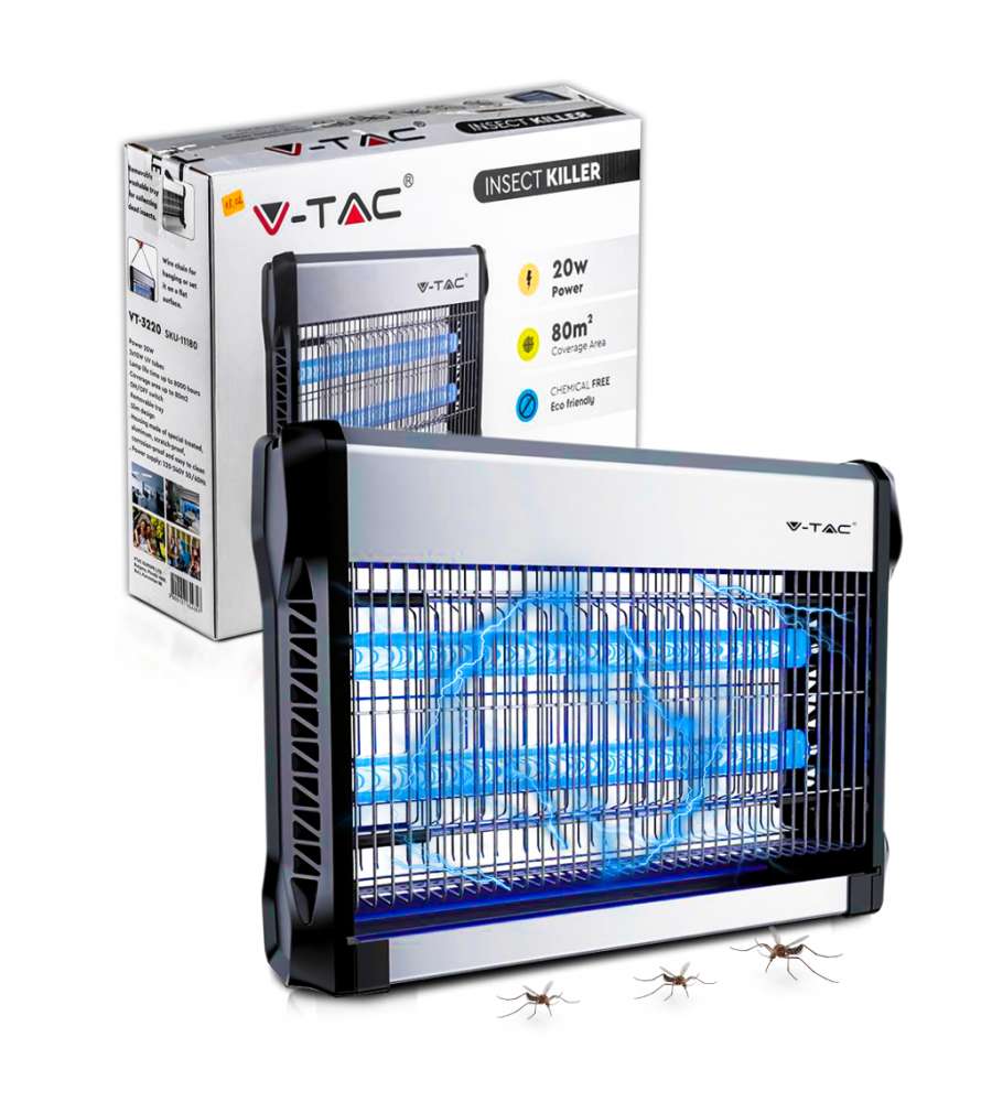 V-TAC Zanzariera Elettrica 20W con Tubi UV 40cm - Insetticida 80mq