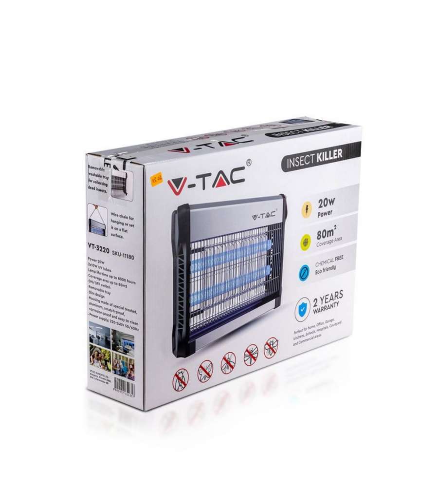 V-TAC Zanzariera Elettrica 20W con Tubi UV 40cm - Insetticida 80mq