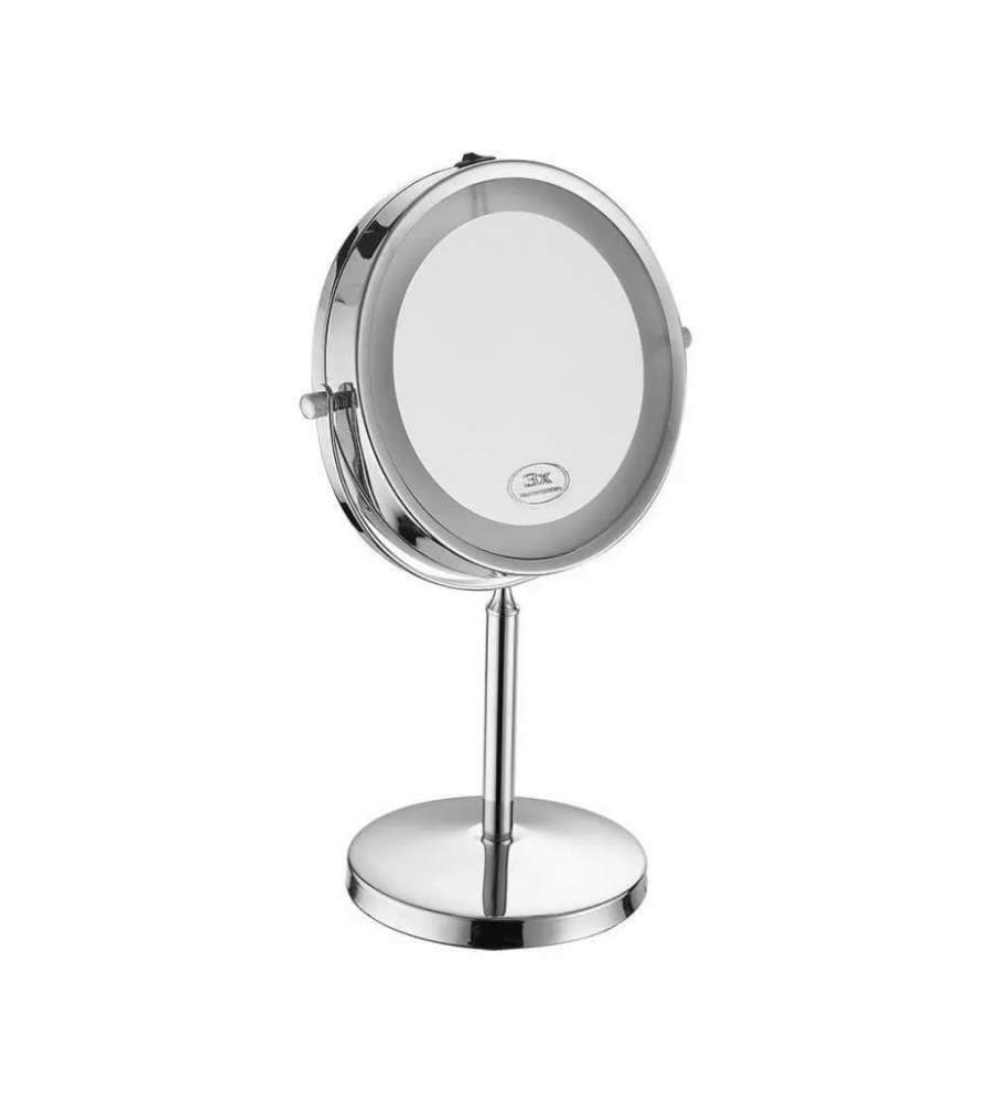 Specchio LED Rotondo 3W Double face Rotabile a 360 da Tavolo (ingranditore 3x) D:170mm 6400K IP44