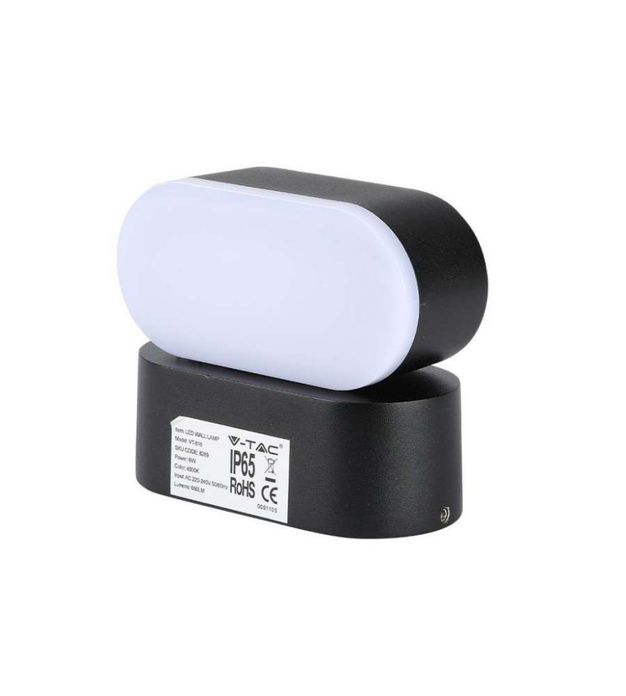V-TAC Lampada LED da Muro Ovale 5W 110LM/W Colore Nero con Testa Ruotabile 4000K IP65