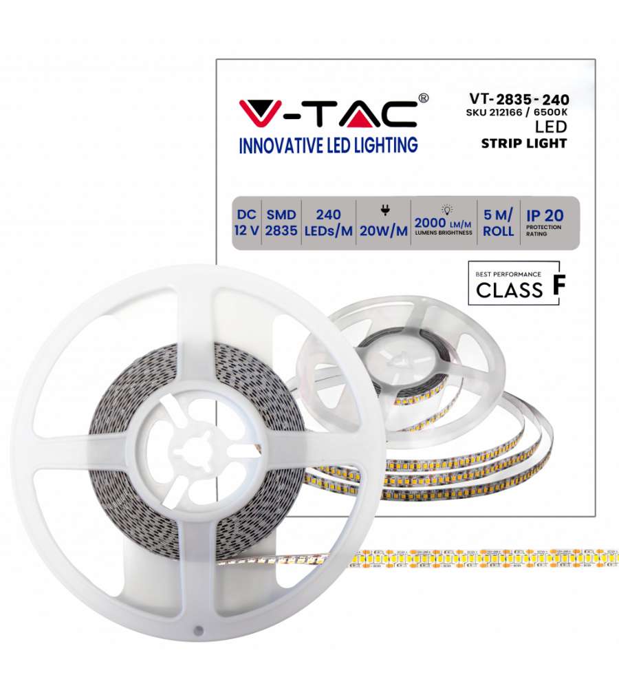 Strip LED SMD2835 20W/m 5m 240 LED/m 2000Lm/m 12V 6400K IP20 10mm