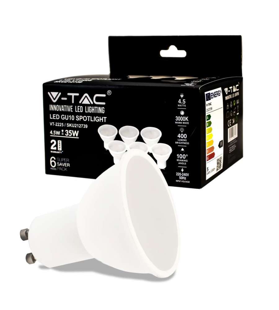Faretto LED GU10 4.5W 100 Copertura Satinata 3000K (Box 6 Pezzi)