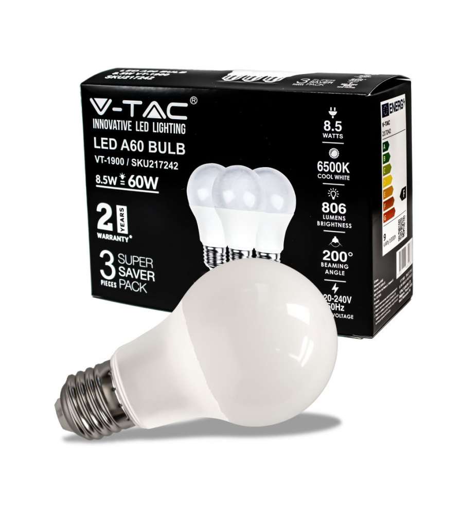 Lampadina LED E27 8.5W A60 6500K (Box 3 pezzi)