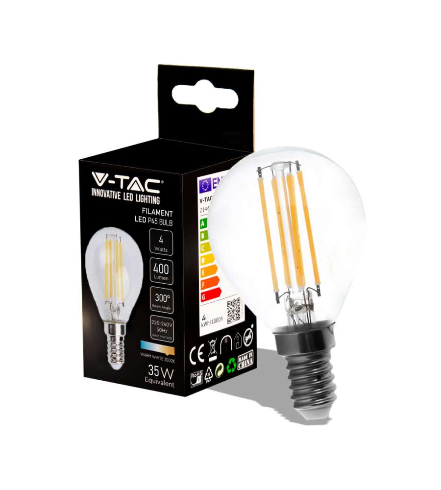 Lampadina LED E14 4W P45 Filamento 3000K