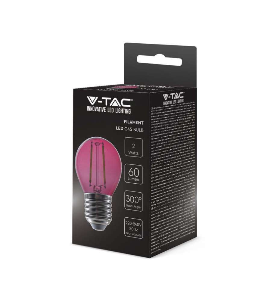 V-TAC Lampadina LED E27 2W G45 Filamento Colore Rosa