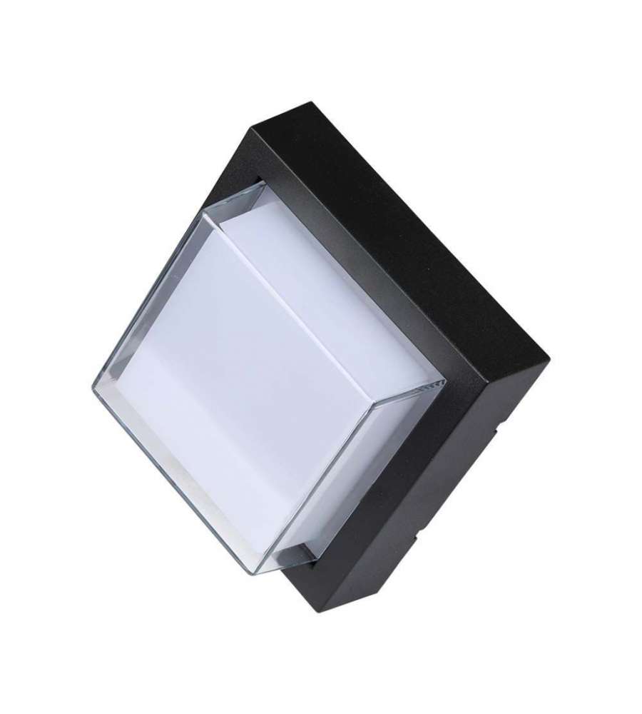 Lampada LED da Muro Quadrata con Diffusore Semicoperto 7W Colore Nero 3000K IP65